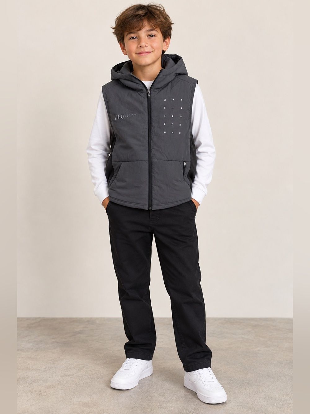 Zara Kids Charcoal Gray Hooded Zip-Up Vest Size 10-12 M Modern Streetwear